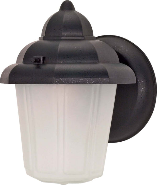 Wall Lantern Nuvo 60-641 1 Light - 9 in. - Wall Lantern - Hood Lantern with Satin Frosted Glass - Textured Black Finish Nuvo