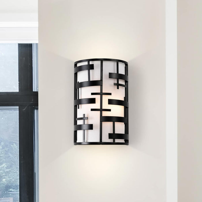 Sconce Nuvo 60-6431 Lansing - 2 Light - Wall Sconce with White Fabric Shade - Midnight Bronze Finish Nuvo