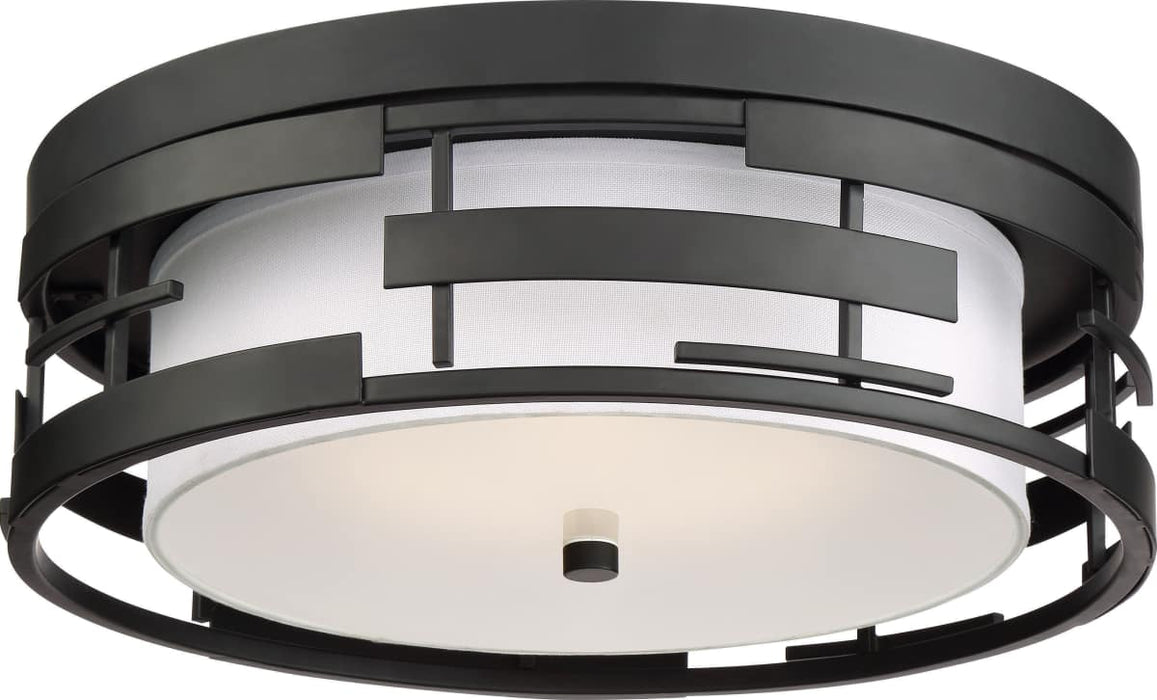 Flush Mount Nuvo 60-6434 Lansing - 3 Light - Flush with White Fabric Shade and Opal Diffuser - Midnight Bronze Finish Nuvo