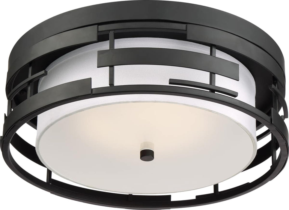 Flush Mount Nuvo 60-6434 Lansing - 3 Light - Flush with White Fabric Shade and Opal Diffuser - Midnight Bronze Finish Nuvo