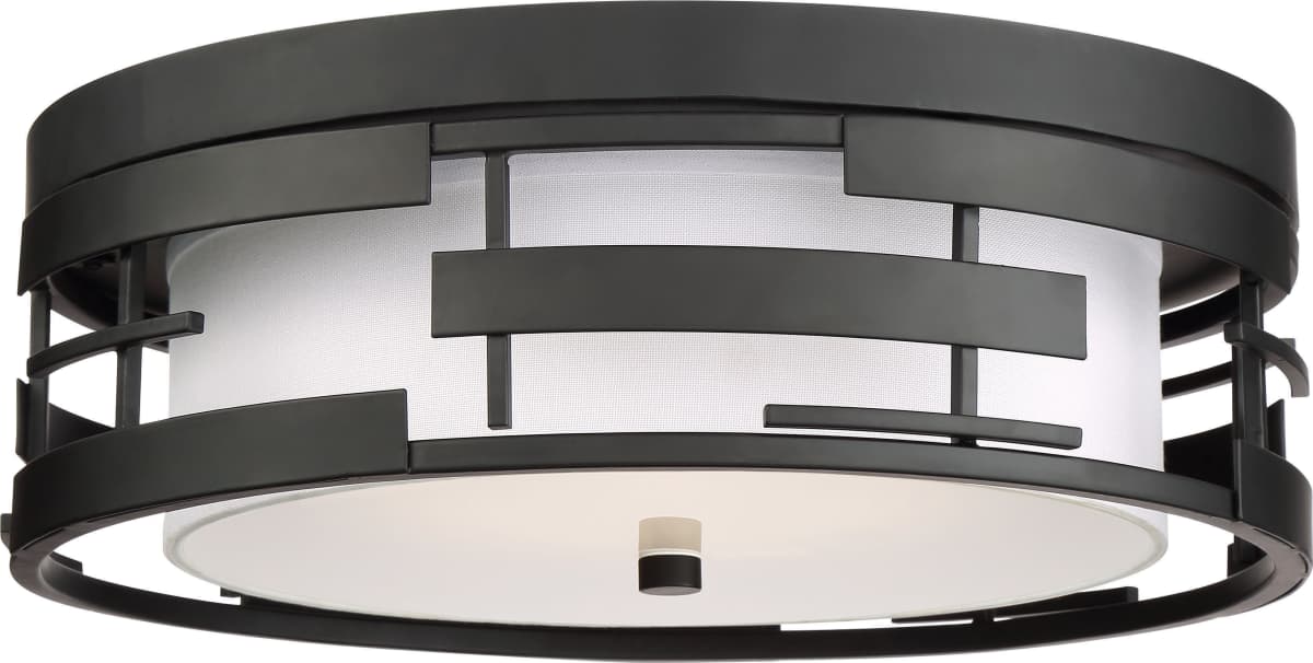 Flush Mount Nuvo 60-6434 Lansing - 3 Light - Flush with White Fabric Shade and Opal Diffuser - Midnight Bronze Finish Nuvo