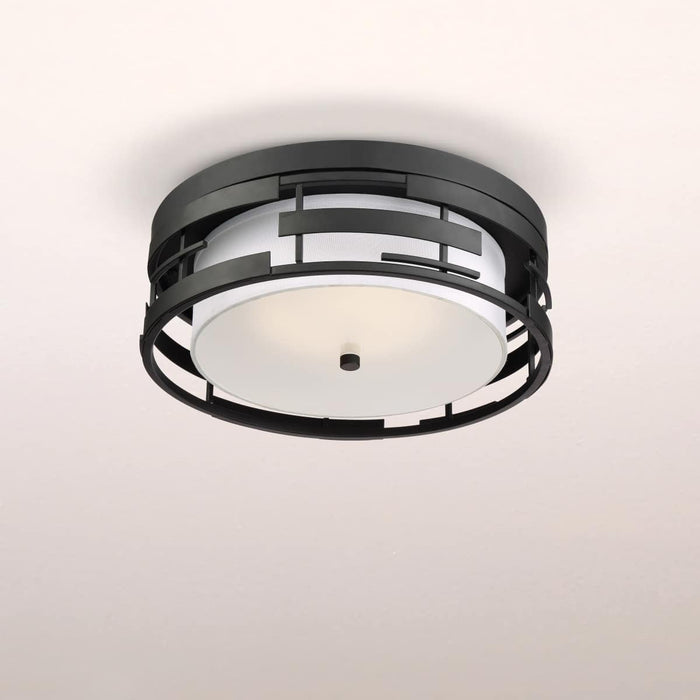 Flush Mount Nuvo 60-6434 Lansing - 3 Light - Flush with White Fabric Shade and Opal Diffuser - Midnight Bronze Finish Nuvo