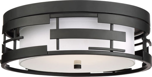 Flush Mount Nuvo 60-6434 Lansing - 3 Light - Flush with White Fabric Shade and Opal Diffuser - Midnight Bronze Finish Nuvo