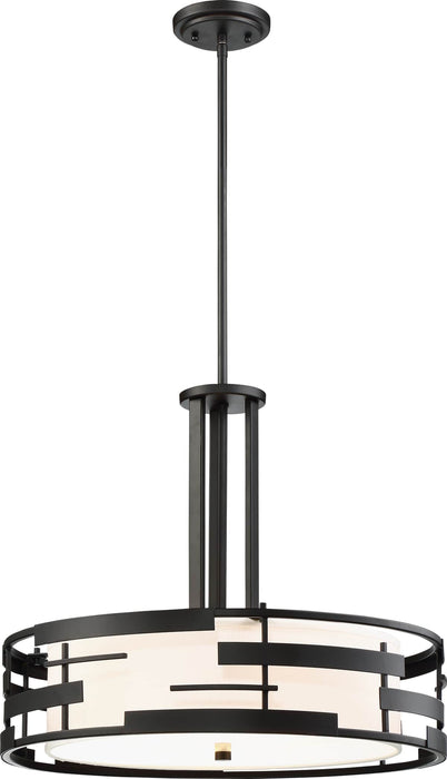 Pendant Nuvo 60-6435 Lansing - 3 Light - Pendant with White Fabric Shade and Opal Diffuser - Midnight Bronze Finish Nuvo