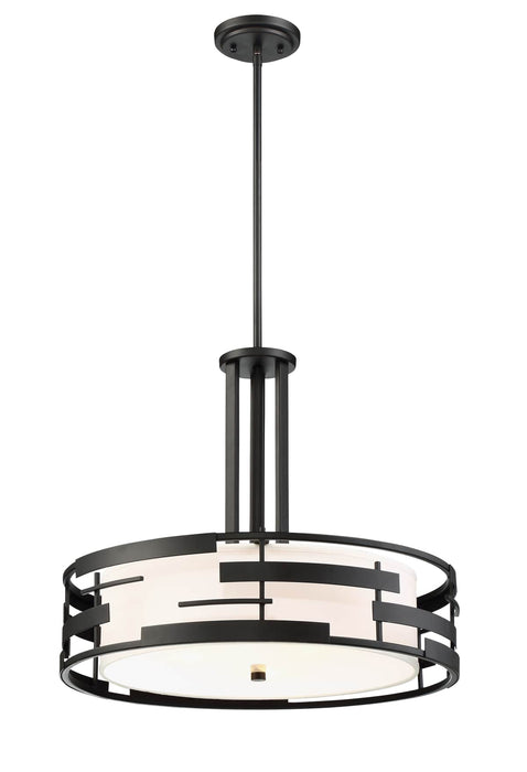 Pendant Nuvo 60-6435 Lansing - 3 Light - Pendant with White Fabric Shade and Opal Diffuser - Midnight Bronze Finish Nuvo