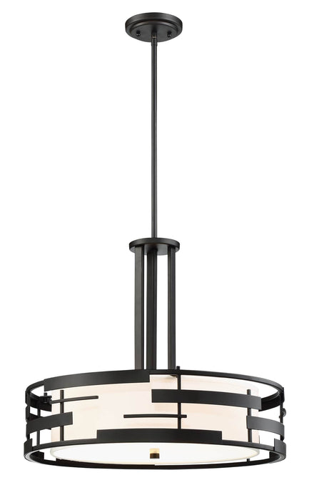 Pendant Nuvo 60-6435 Lansing - 3 Light - Pendant with White Fabric Shade and Opal Diffuser - Midnight Bronze Finish Nuvo