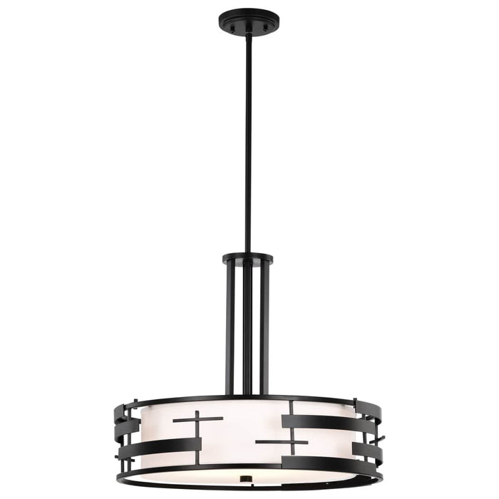 Pendant Nuvo 60-6435 Lansing - 3 Light - Pendant with White Fabric Shade and Opal Diffuser - Midnight Bronze Finish Nuvo