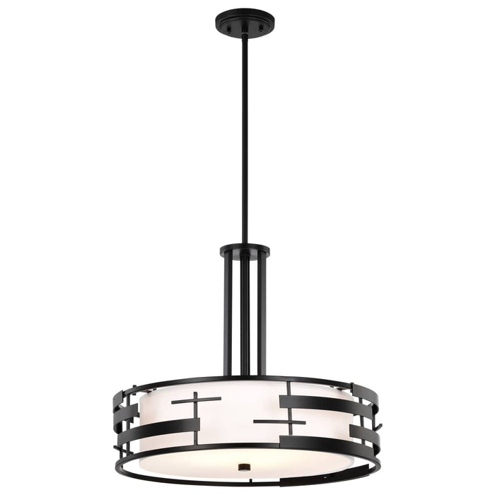 Pendant Nuvo 60-6435 Lansing - 3 Light - Pendant with White Fabric Shade and Opal Diffuser - Midnight Bronze Finish Nuvo