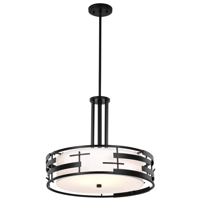Pendant Nuvo 60-6435 Lansing - 3 Light - Pendant with White Fabric Shade and Opal Diffuser - Midnight Bronze Finish Nuvo
