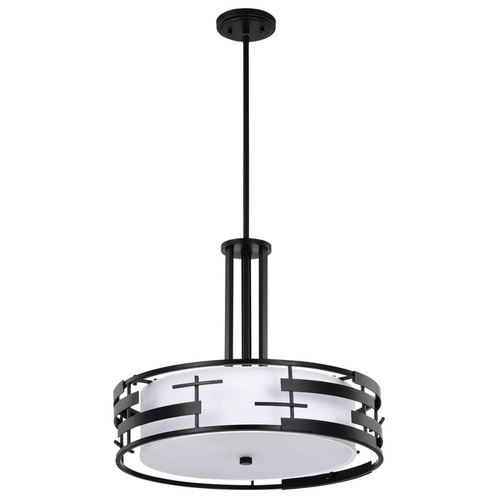 Pendant Nuvo 60-6435 Lansing - 3 Light - Pendant with White Fabric Shade and Opal Diffuser - Midnight Bronze Finish Nuvo
