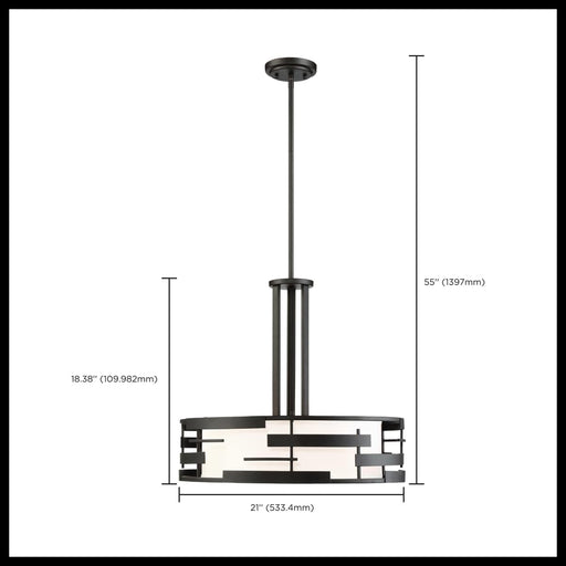 Pendant Nuvo 60-6435 Lansing - 3 Light - Pendant with White Fabric Shade and Opal Diffuser - Midnight Bronze Finish Nuvo