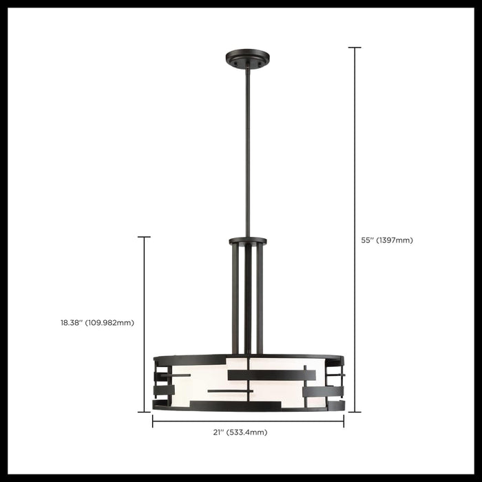 Pendant Nuvo 60-6435 Lansing - 3 Light - Pendant with White Fabric Shade and Opal Diffuser - Midnight Bronze Finish Nuvo