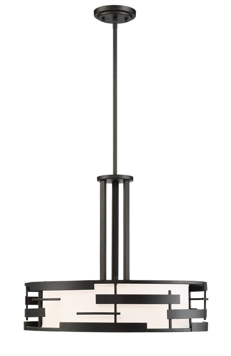 Pendant Nuvo 60-6435 Lansing - 3 Light - Pendant with White Fabric Shade and Opal Diffuser - Midnight Bronze Finish Nuvo
