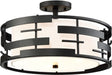 Semi Flush Nuvo 60-6436 Lansing - 3 Light - Semi - Flush with White Fabric Shade and Opal Diffuser - Midnight Bronze Finish Nuvo