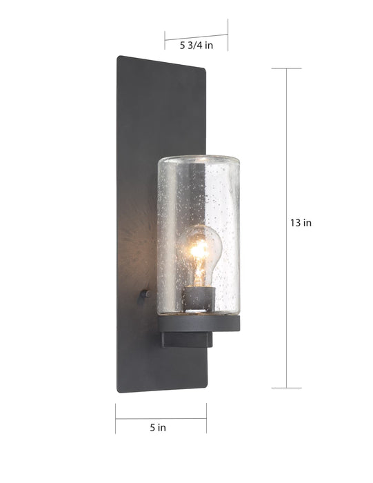 Sconce Nuvo 60-6578 Indie - 1 Light - Large Wall Sconce - Textured Black Finish with Clear Seeded Glass Nuvo
