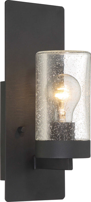 Sconce Nuvo 60-6579 Indie - 1 Light - Small Wall Sconce - Textured Black Finish with Clear Seeded Glass Nuvo