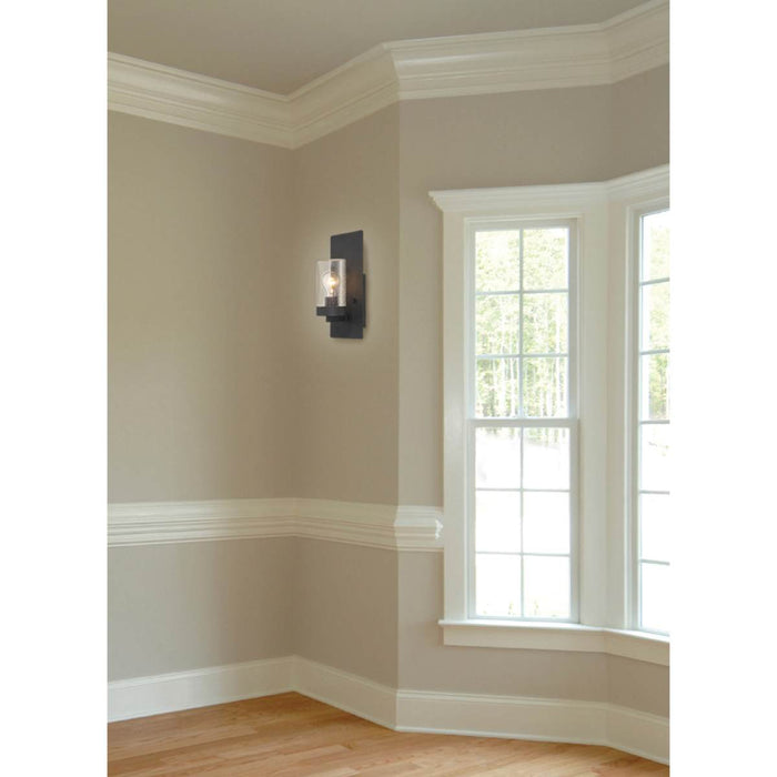 Sconce Nuvo 60-6579 Indie - 1 Light - Small Wall Sconce - Textured Black Finish with Clear Seeded Glass Nuvo