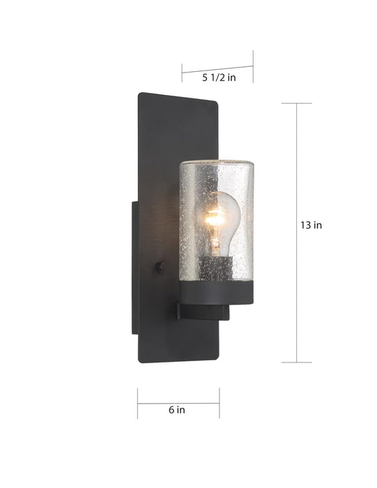 Sconce Nuvo 60-6579 Indie - 1 Light - Small Wall Sconce - Textured Black Finish with Clear Seeded Glass Nuvo
