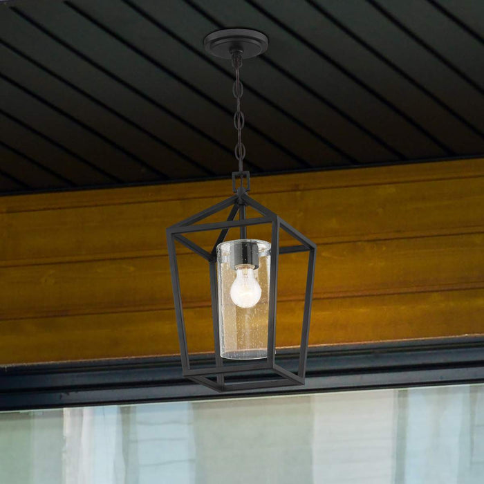 Hanging Lantern Nuvo 60-6594 Hopewell - 1 Light - Hanging Lantern - Matte Black Finish with Clear Seeded Glass Nuvo