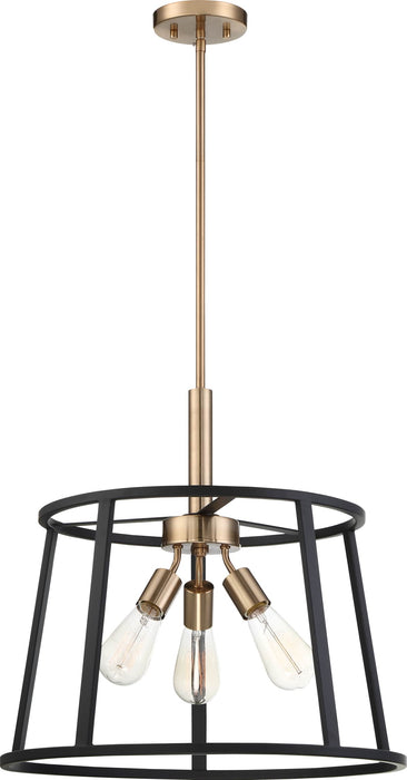Pendant Nuvo 60-6642 Chassis - 3 Light - Pendant Fixture - Copper Brushed Brass Finish with Matte Black Frame Nuvo