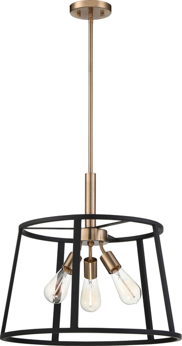 Pendant Nuvo 60-6642 Chassis - 3 Light - Pendant Fixture - Copper Brushed Brass Finish with Matte Black Frame Nuvo