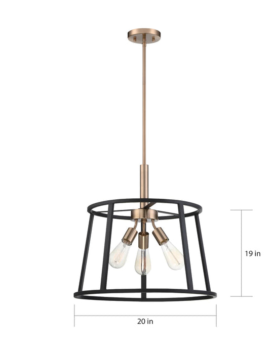 Pendant Nuvo 60-6642 Chassis - 3 Light - Pendant Fixture - Copper Brushed Brass Finish with Matte Black Frame Nuvo