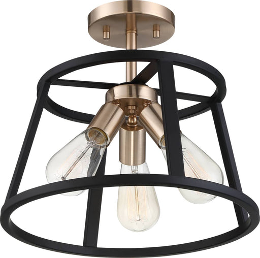 Semi Flush Nuvo 60-6643 Chassis - 3 Light - Semi-Flush Mount Fixture - Copper Brushed Brass Finish with Matte Black Frame Nuvo