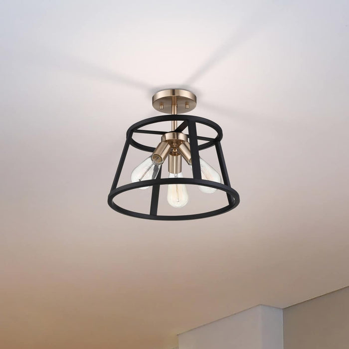 Semi Flush Nuvo 60-6643 Chassis - 3 Light - Semi-Flush Mount Fixture - Copper Brushed Brass Finish with Matte Black Frame Nuvo