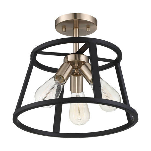 Semi Flush Nuvo 60-6643 Chassis - 3 Light - Semi-Flush Mount Fixture - Copper Brushed Brass Finish with Matte Black Frame Nuvo