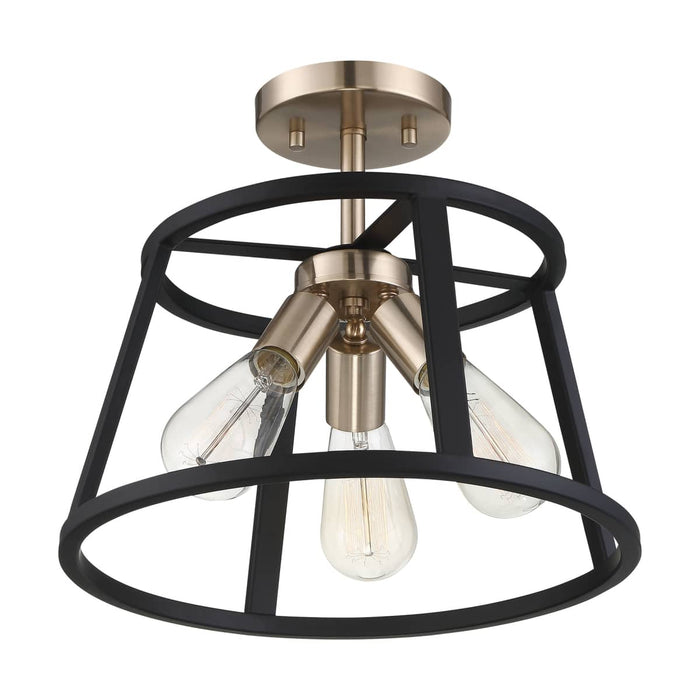 Semi Flush Nuvo 60-6643 Chassis - 3 Light - Semi-Flush Mount Fixture - Copper Brushed Brass Finish with Matte Black Frame Nuvo