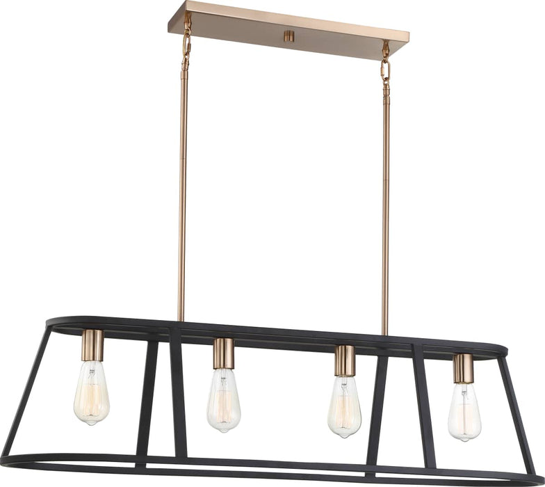Island Pendant Nuvo 60-6644 Chassis - 4 Light - Island Pendant Fixture - Copper Brushed Brass Finish with Matte Black Frame Nuvo