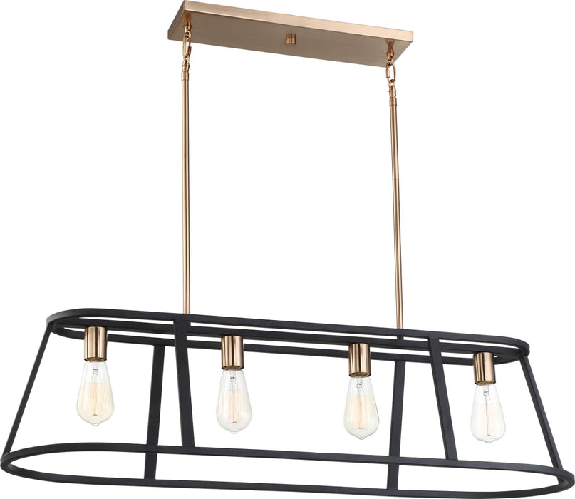 Island Pendant Nuvo 60-6644 Chassis - 4 Light - Island Pendant Fixture - Copper Brushed Brass Finish with Matte Black Frame Nuvo