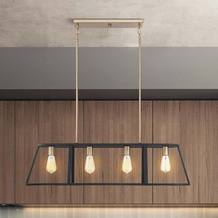 Island Pendant Nuvo 60-6644 Chassis - 4 Light - Island Pendant Fixture - Copper Brushed Brass Finish with Matte Black Frame Nuvo