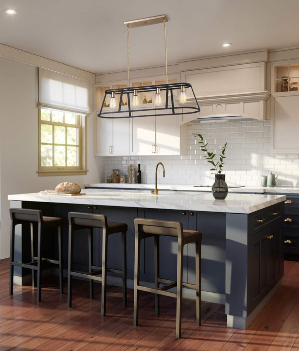 Island Pendant Nuvo 60-6644 Chassis - 4 Light - Island Pendant Fixture - Copper Brushed Brass Finish with Matte Black Frame Nuvo