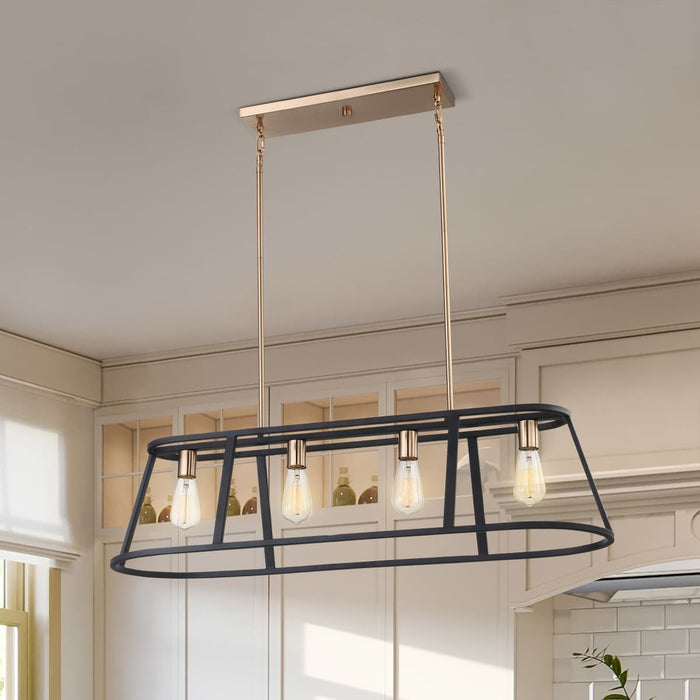 Island Pendant Nuvo 60-6644 Chassis - 4 Light - Island Pendant Fixture - Copper Brushed Brass Finish with Matte Black Frame Nuvo