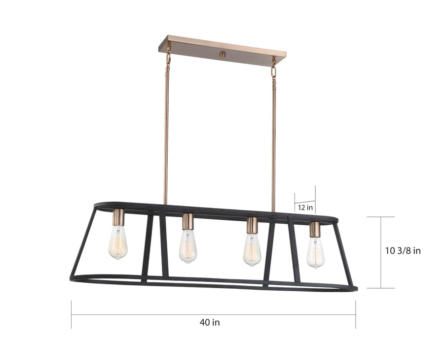 Island Pendant Nuvo 60-6644 Chassis - 4 Light - Island Pendant Fixture - Copper Brushed Brass Finish with Matte Black Frame Nuvo