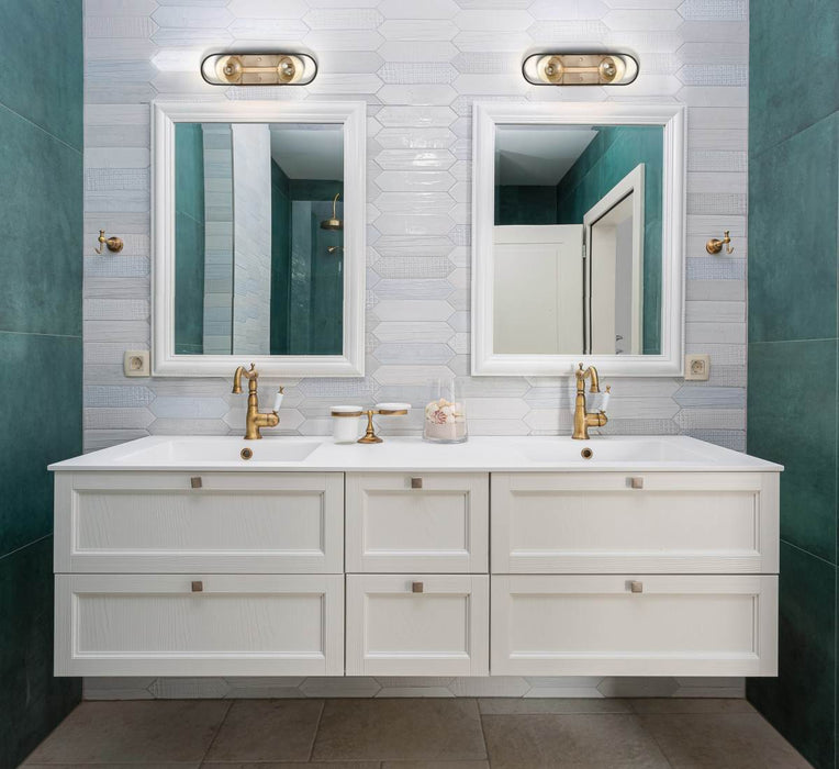 Vanity Nuvo 60-6652 Chassis - 2 Light - Vanity - Copper Brushed Brass Finish with Matte Black Frame Nuvo