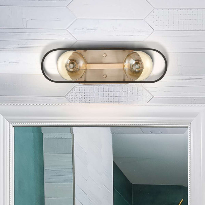 Vanity Nuvo 60-6652 Chassis - 2 Light - Vanity - Copper Brushed Brass Finish with Matte Black Frame Nuvo