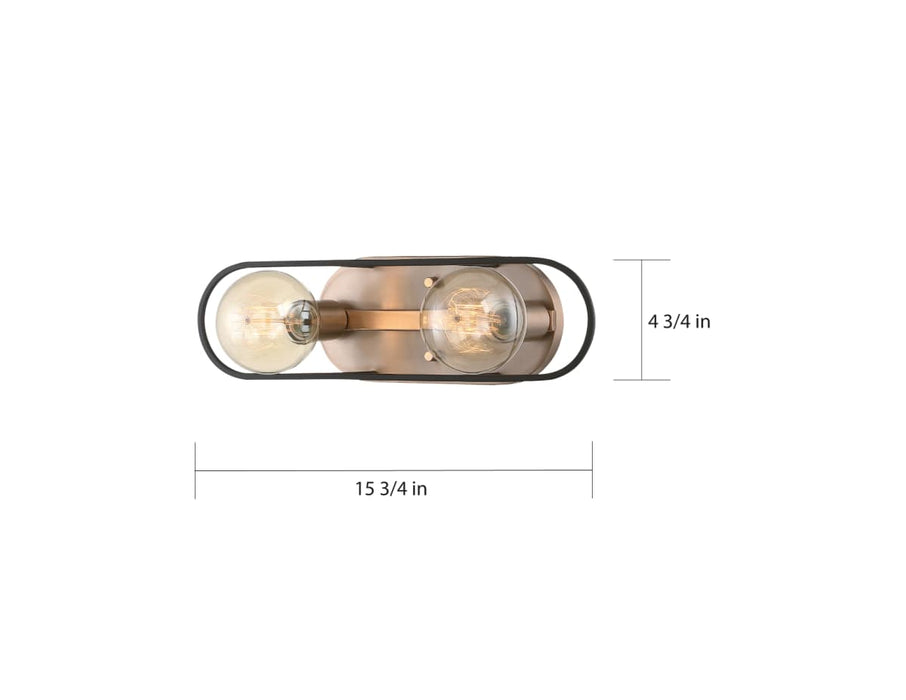 Vanity Nuvo 60-6652 Chassis - 2 Light - Vanity - Copper Brushed Brass Finish with Matte Black Frame Nuvo