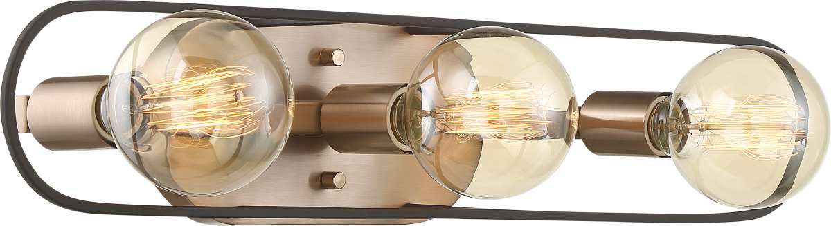 Vanity Nuvo 60-6653 Chassis - 3 Light - Vanity - Copper Brushed Brass Finish with Matte Black Frame Nuvo