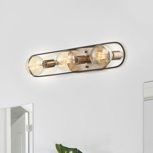 Vanity Nuvo 60-6653 Chassis - 3 Light - Vanity - Copper Brushed Brass Finish with Matte Black Frame Nuvo