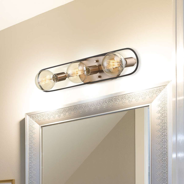 Vanity Nuvo 60-6653 Chassis - 3 Light - Vanity - Copper Brushed Brass Finish with Matte Black Frame Nuvo