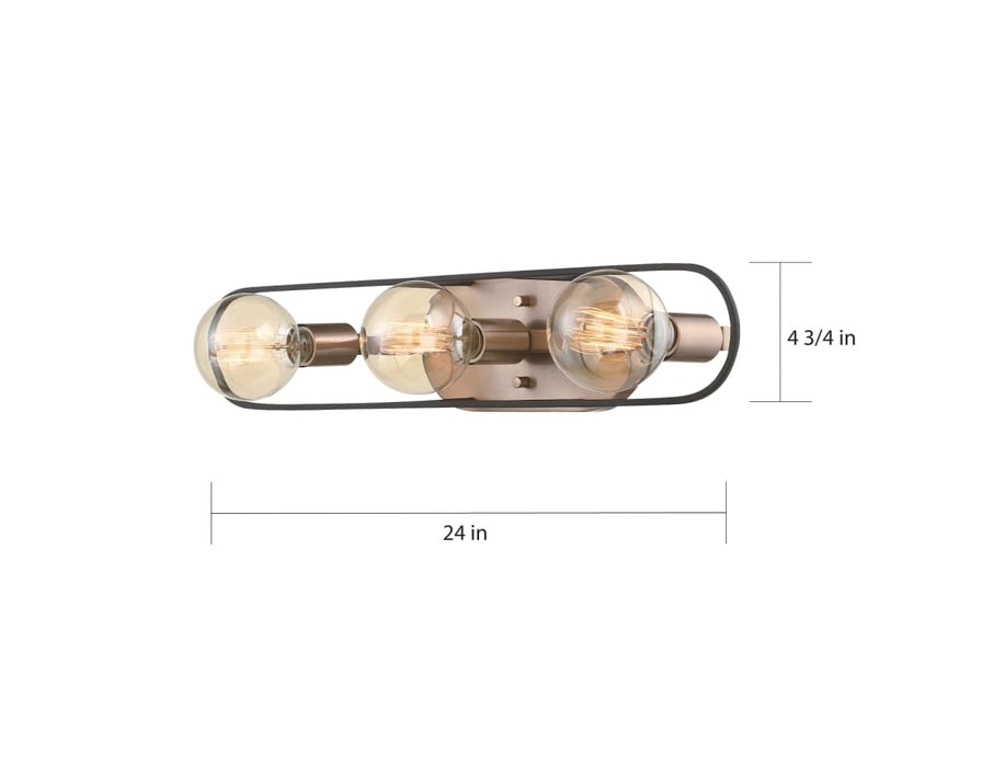 Vanity Nuvo 60-6653 Chassis - 3 Light - Vanity - Copper Brushed Brass Finish with Matte Black Frame Nuvo