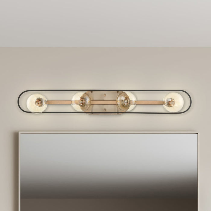 Vanity Nuvo 60-6654 Chassis - 4 Light - Vanity - Copper Brushed Brass Finish with Matte Black Frame Nuvo