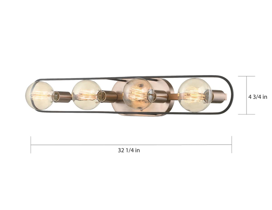 Vanity Nuvo 60-6654 Chassis - 4 Light - Vanity - Copper Brushed Brass Finish with Matte Black Frame Nuvo