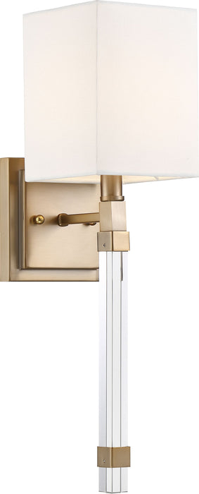 Sconce Nuvo 60-6681 Thompson - 1 Light - Wall Sconce - Burnished Brass Finish with White Linen Shade Nuvo