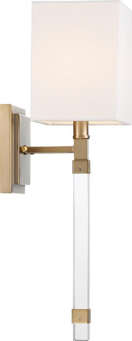 Sconce Nuvo 60-6681 Thompson - 1 Light - Wall Sconce - Burnished Brass Finish with White Linen Shade Nuvo