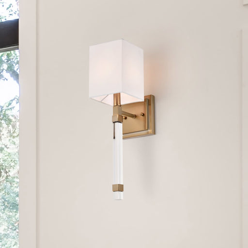 Sconce Nuvo 60-6681 Thompson - 1 Light - Wall Sconce - Burnished Brass Finish with White Linen Shade Nuvo