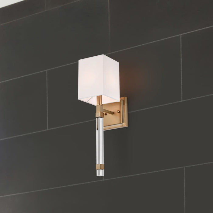 Sconce Nuvo 60-6681 Thompson - 1 Light - Wall Sconce - Burnished Brass Finish with White Linen Shade Nuvo
