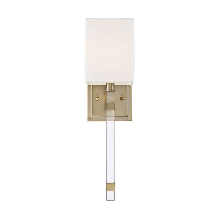 Sconce Nuvo 60-6681 Thompson - 1 Light - Wall Sconce - Burnished Brass Finish with White Linen Shade Nuvo